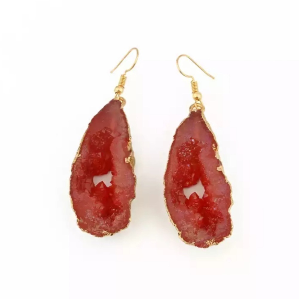 Boho Maroon Imitation Plastic Stone Geode Earrings